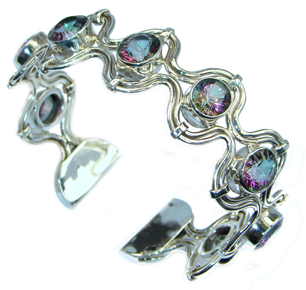 Chunky Pink Rainbow Magic Topaz Sterling Silver handmade Bracelet