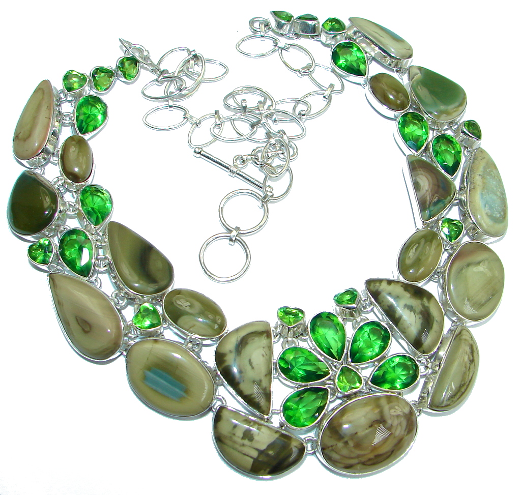 Large Stunning Design Imperial Jasper Sterling Silver handmade necklace