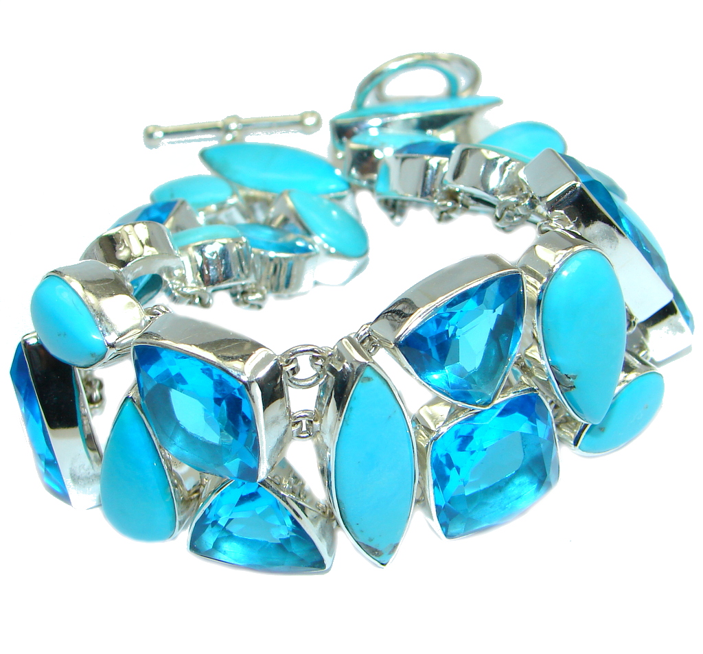 Blue Abundance Genuine Sleeping Beauty Quartz Sterling Silver handmade Bracelet