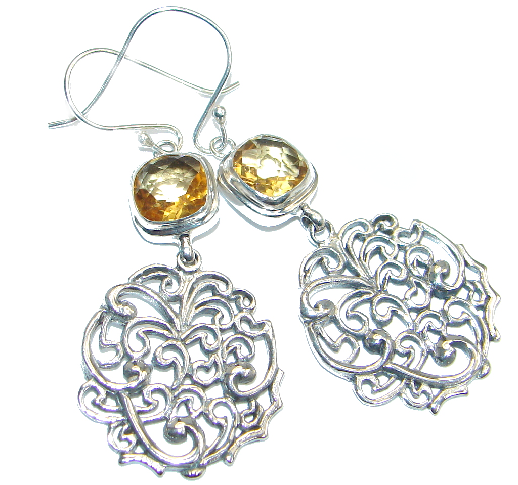 Stylish genuine Citrine Sterling Silver handmade earrings
