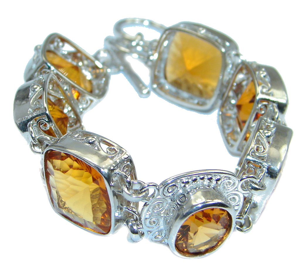 Chunky Faceted Golden Topaz Sterling Silver handmade Bracelet