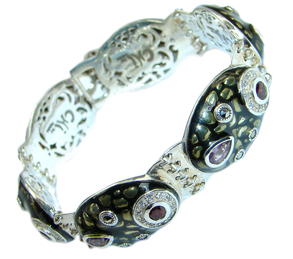 Precious Natural Rich Amethyst Rhodolite Garnet 925 Sterling Silver bracelet
