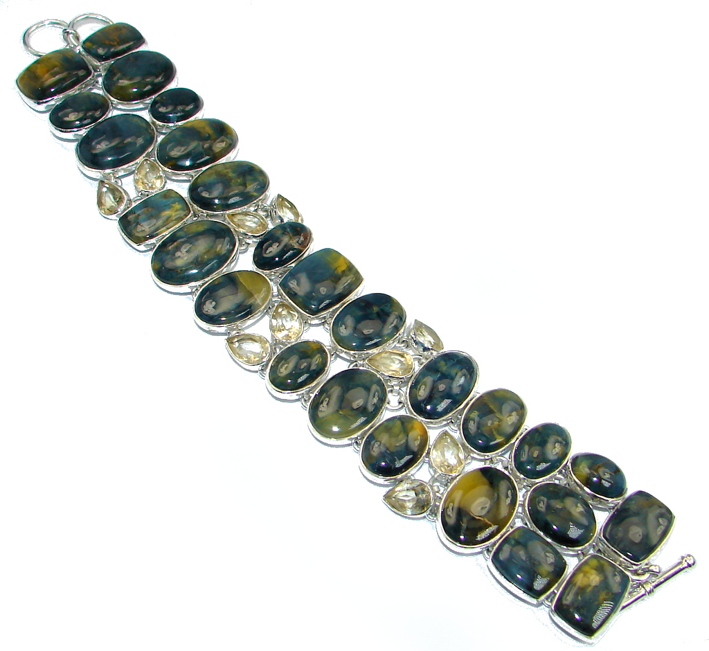 Chunky Silky on fractures Pietersite Citrine Sterling Silver handcrafted Bracelet