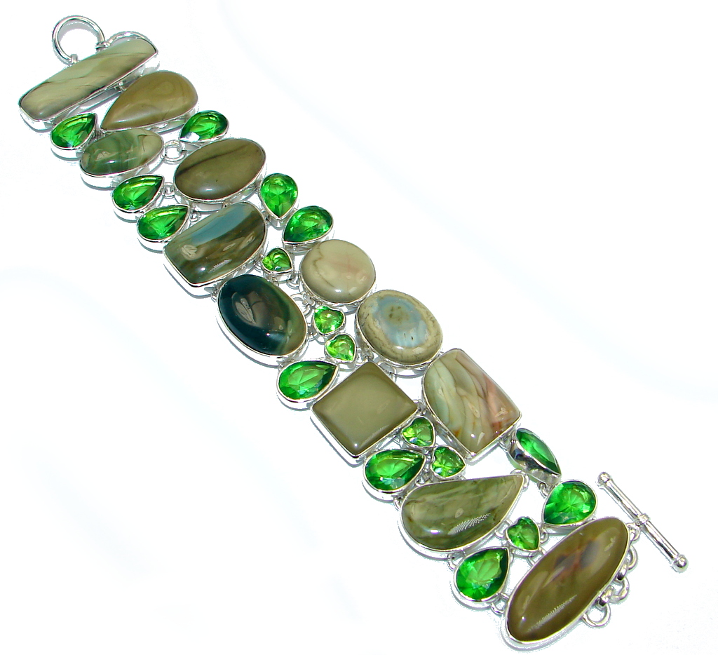 Bohemian Style Excellent quality Imperial Jasper Sterling Silver handmade Bracelet