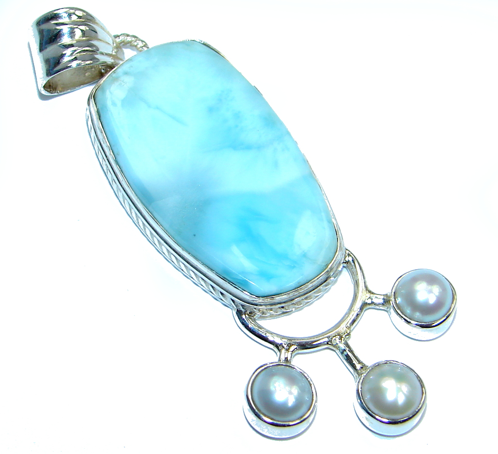 Authentic Beauty Larimar Pearls Sterling Silver handmade Pendant