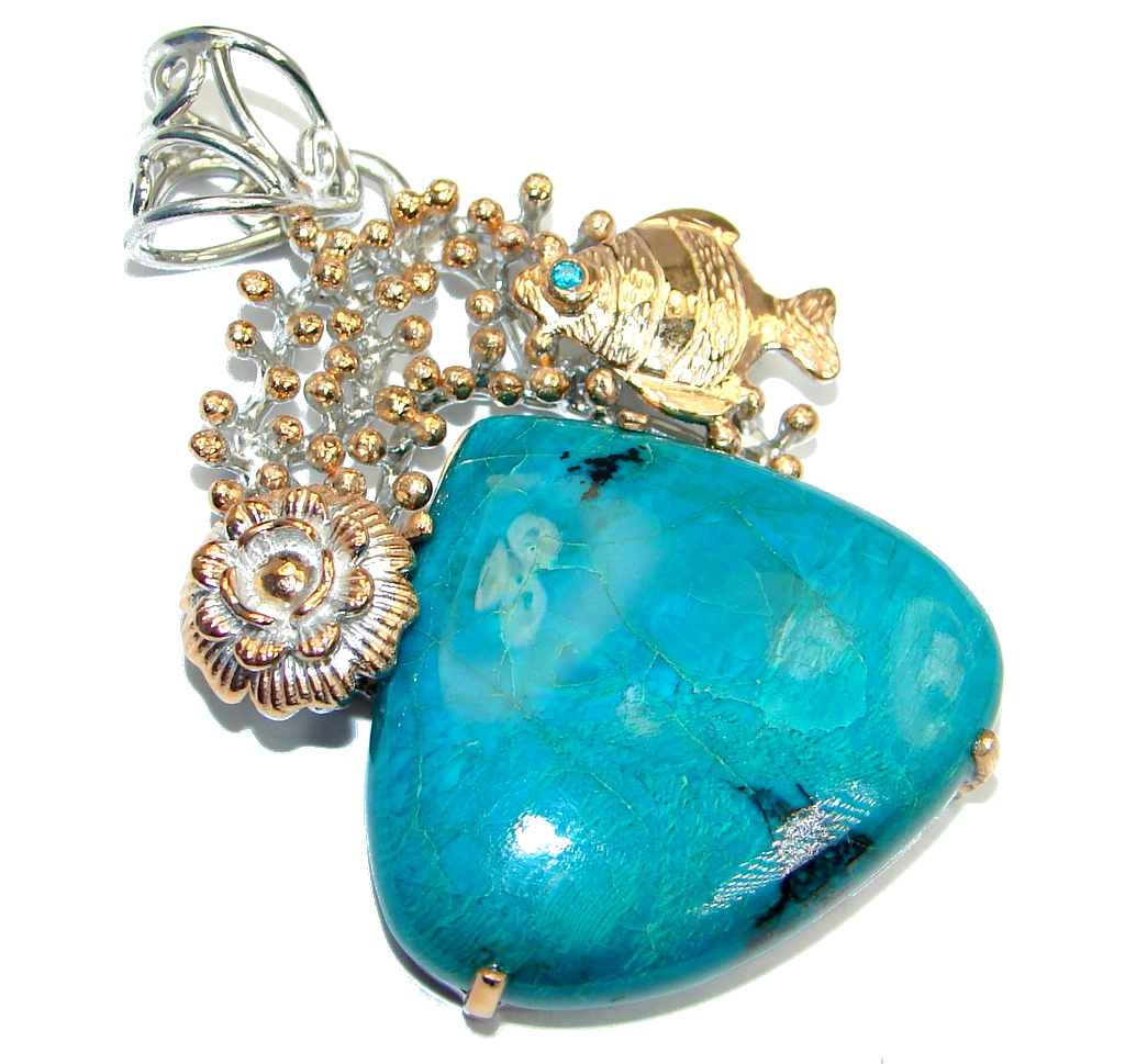 Big Stone Of Harmony Green Chrysocolla Gold plated overSterling Silver Pendant