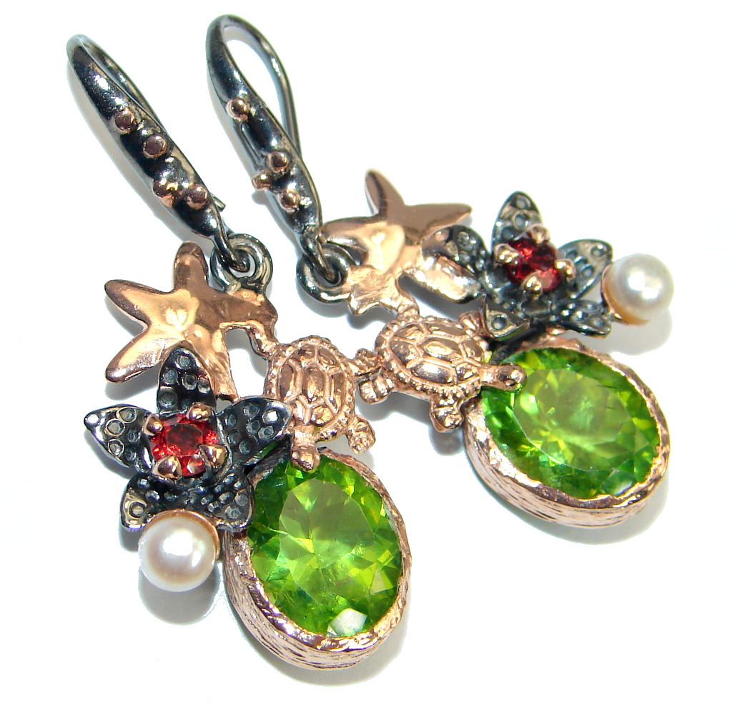 Genuine Peridot gold plated over Sterling Silver handamde earrings