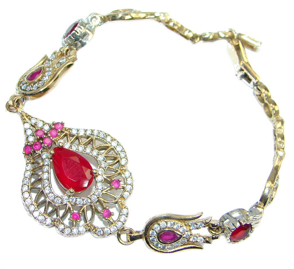 Flawless Passion Red created Ruby Gold Rhodium plated over Sterling Silver Bracelet