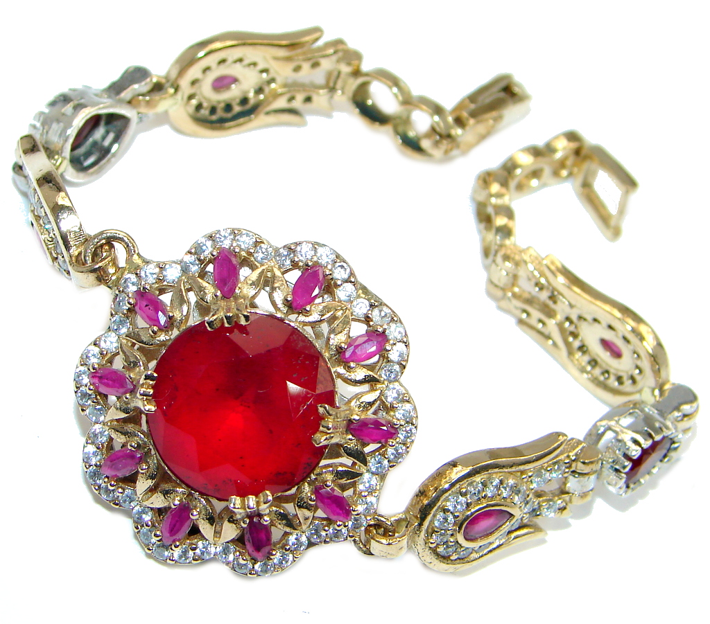 Flawless Passion Red created Ruby Gold Rhodium plated over Sterling Silver Bracelet