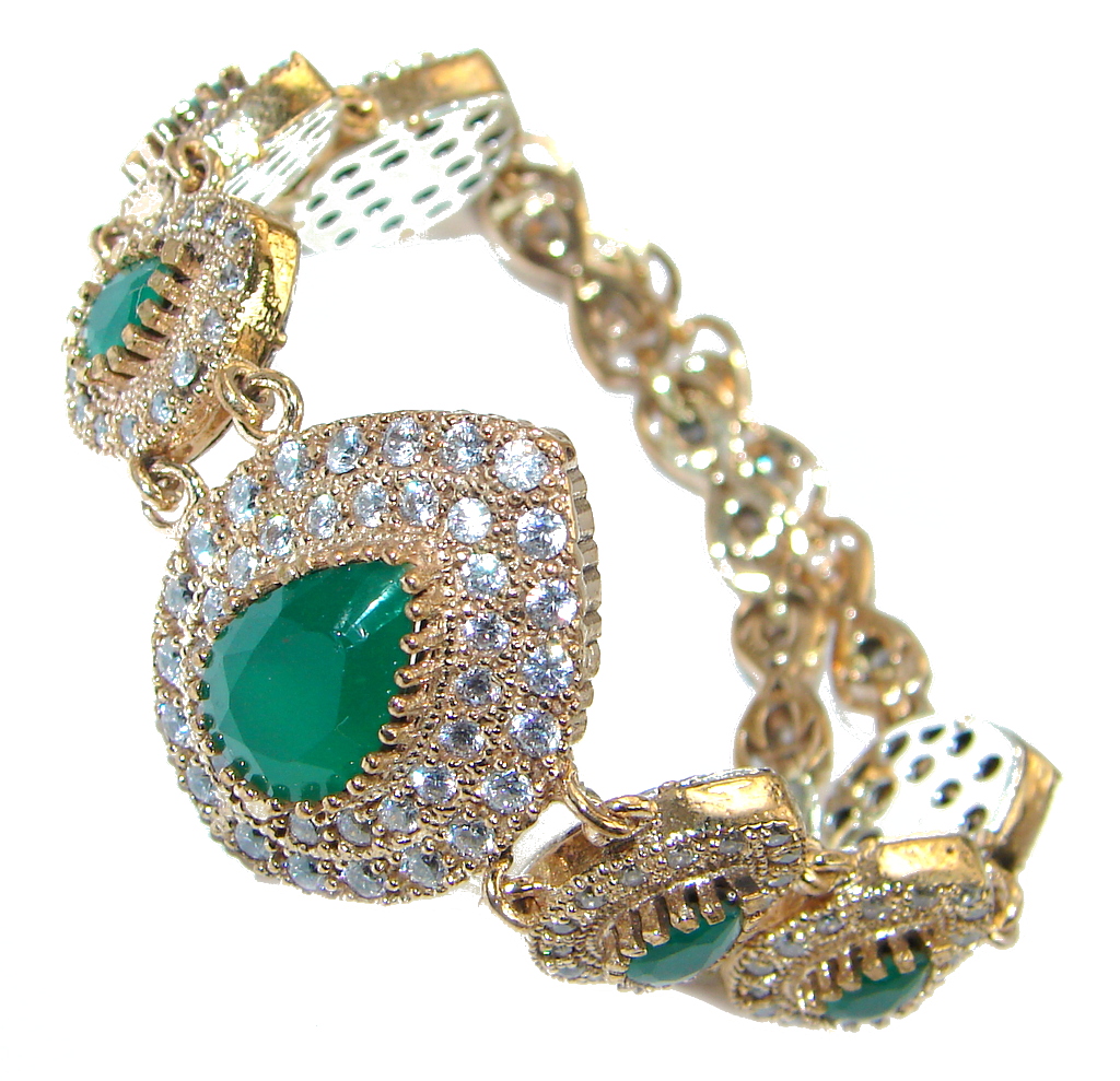 Victorian Style created Emerald & White Topaz Sterling Silver Bracelet
