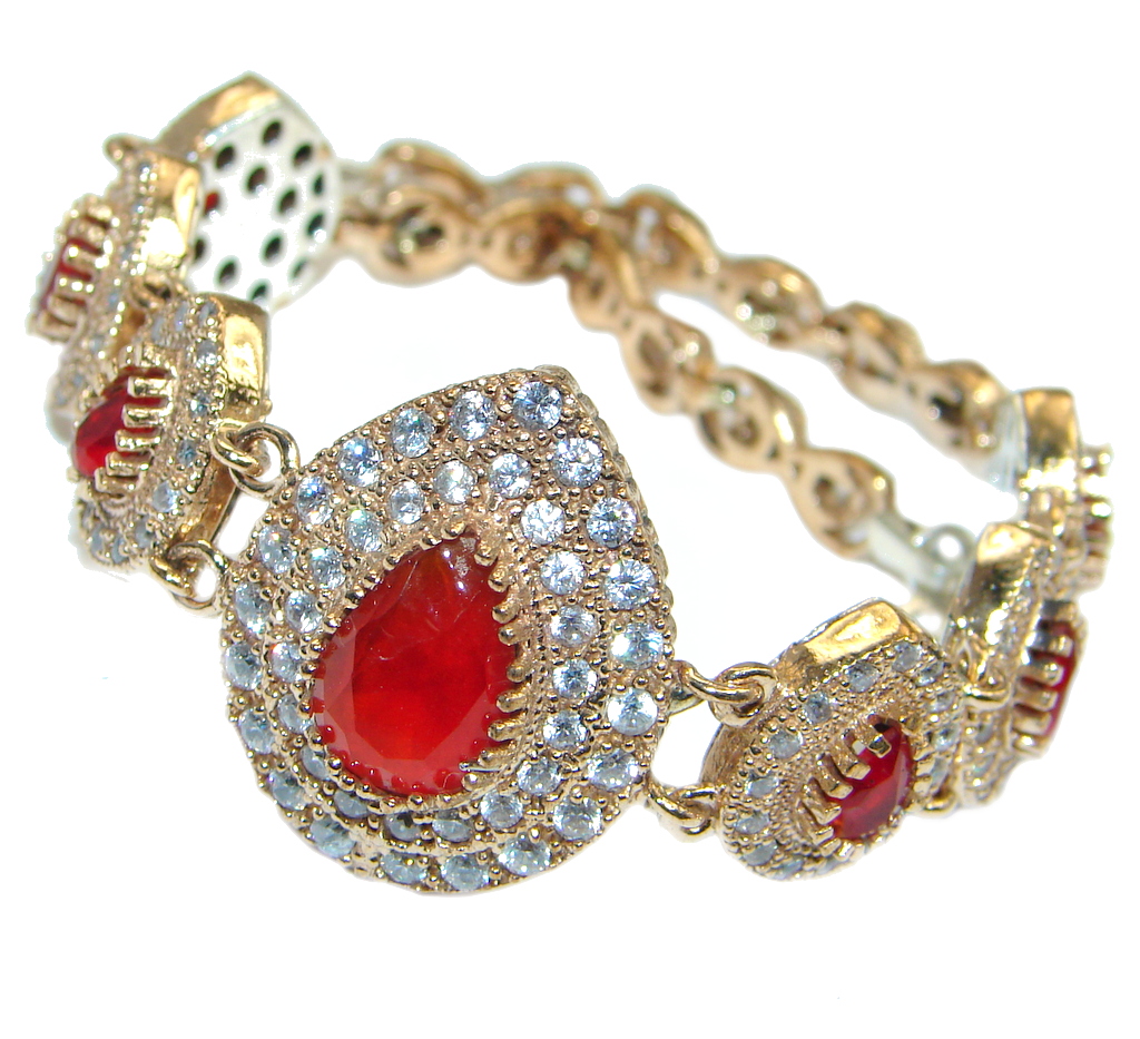 Victorian Style created Ruby & White Topaz Sterling Silver Bracelet