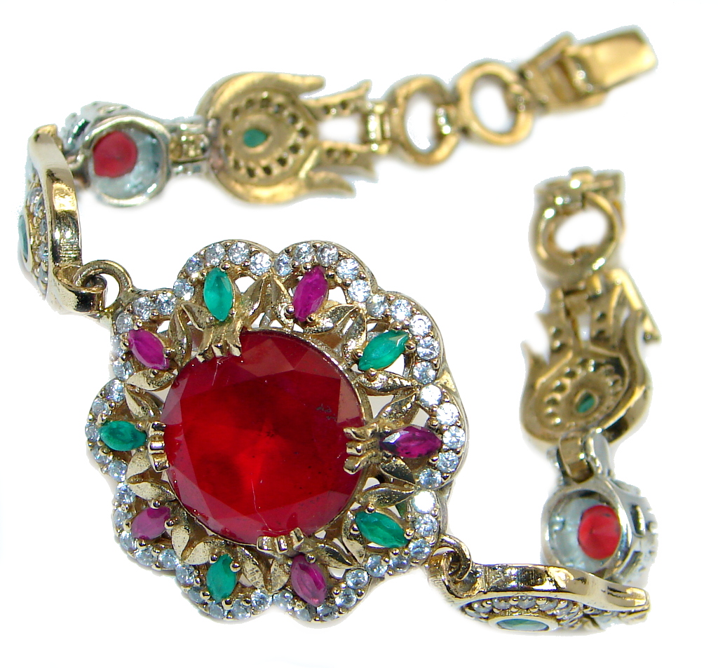 Flawless Passion Red created Ruby Gold Rhodium plated over Sterling Silver Bracelet