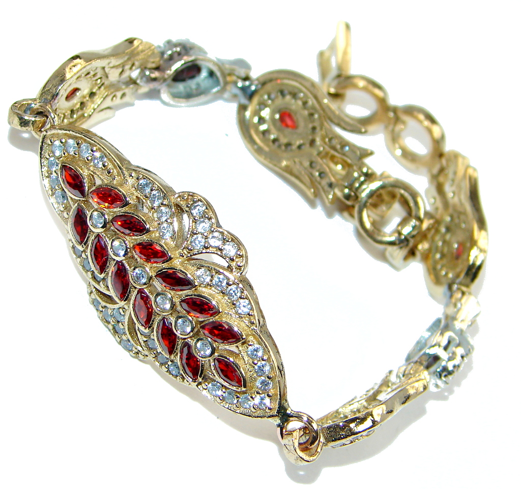 Flawless Passion Red created Ruby Gold Rhodium plated over Sterling Silver Bracelet