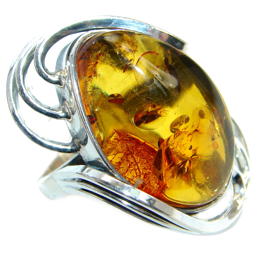 Chunky Genuine Baltic Polish Amber Sterling Silver handmade Ring size 7 1/4