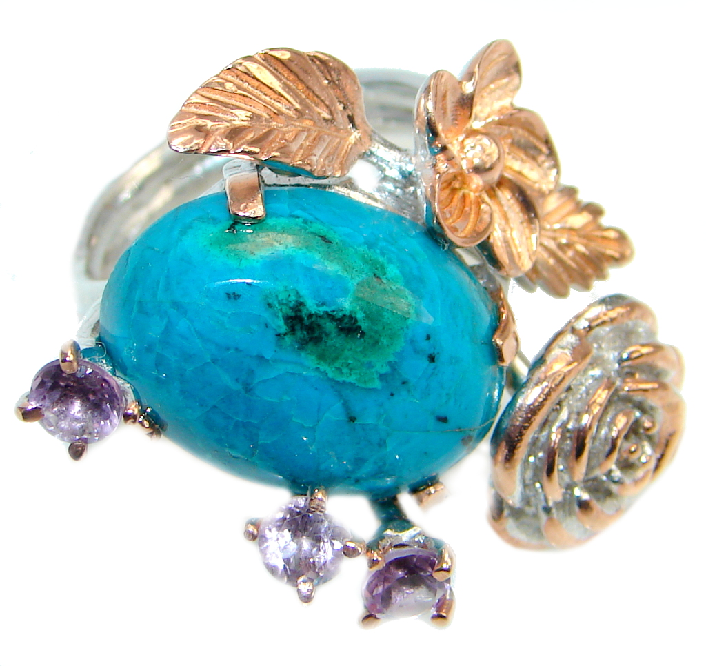 Parrot's Wing Chrysocolla Gold plated over Sterling Silver Ring size 8