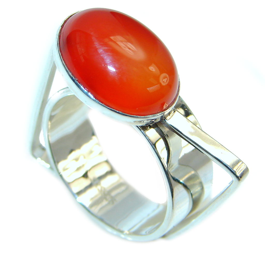 Amazing Genuine Carnelian Sterling Silver Ring 10