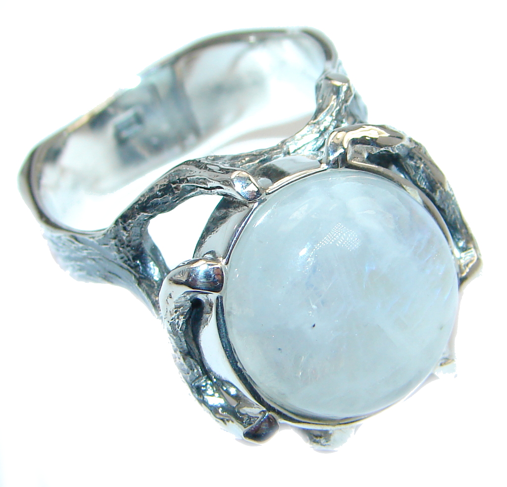 Fire Moonstone Oxidized Sterling Silver handmade ring size 9