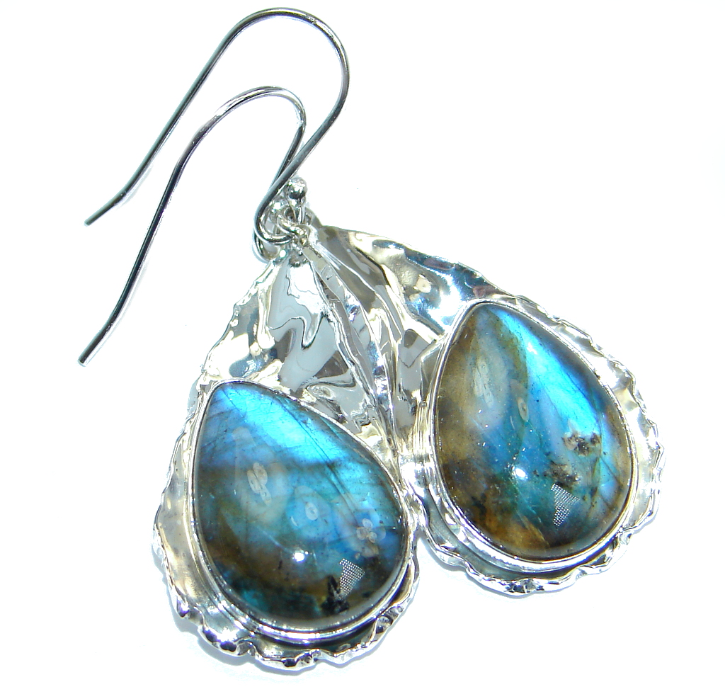 Perfect Modern Labradorite hammered Sterling Silver earrings