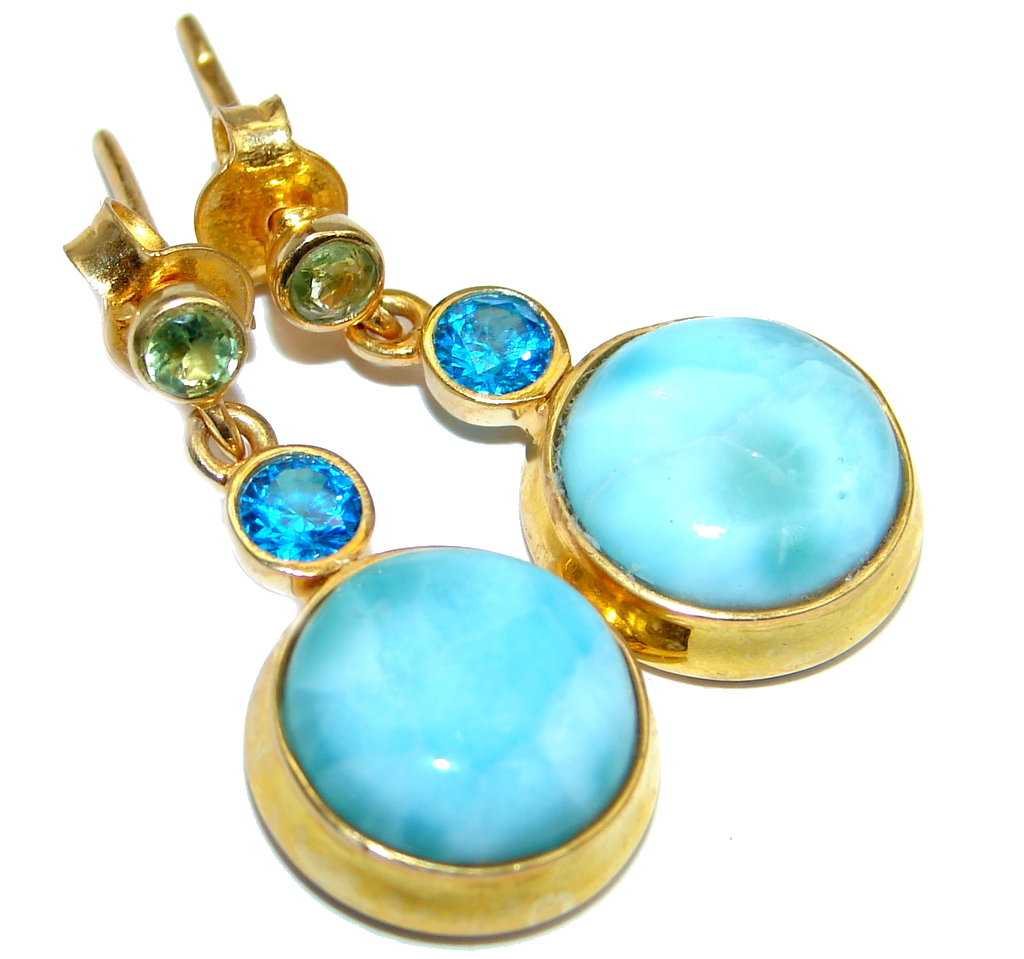Blue Larimar & Blue Topaz & Peridot Gold Plated Sterling Silver stud earrings