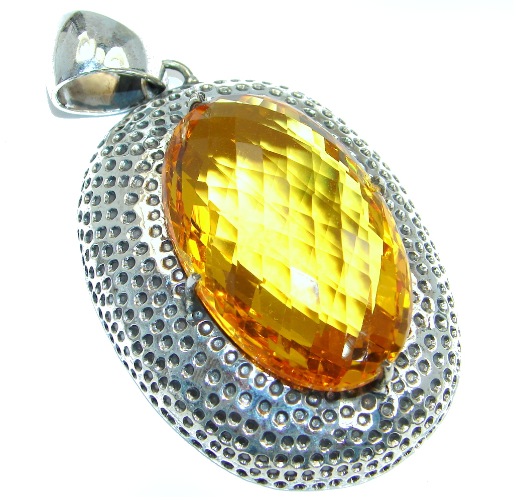 Amazing created Sapphire color Quartz Sterling Silver Pendant