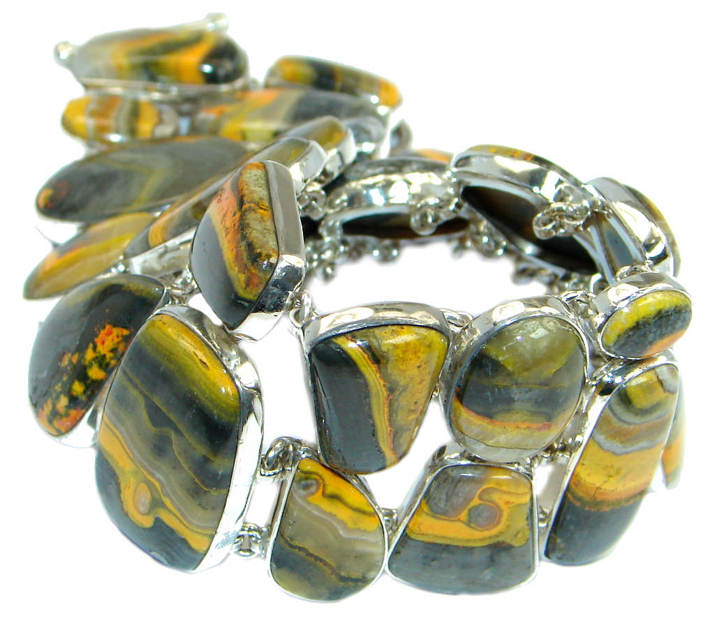 Jumbo Aura Of Beauty natural Bumble Bee Jasper Sterling Silver handmade bracelet