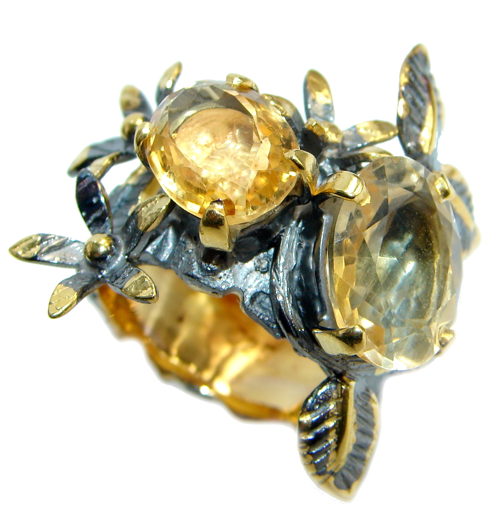 Energaizing Yellow Citrine Gold plated over Sterling Silver Cocktail Ring size 8 1/4