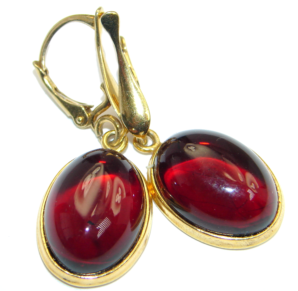Luxury Genuine Baltic Polish Amber 18ct Gold plated over Syterling Silver handmade Earrings