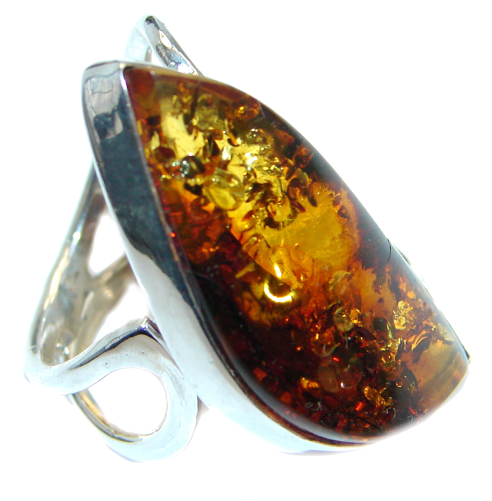 Chunky Genuine Baltic Polish Amber Sterling Silver handmade Ring size 7 1/4