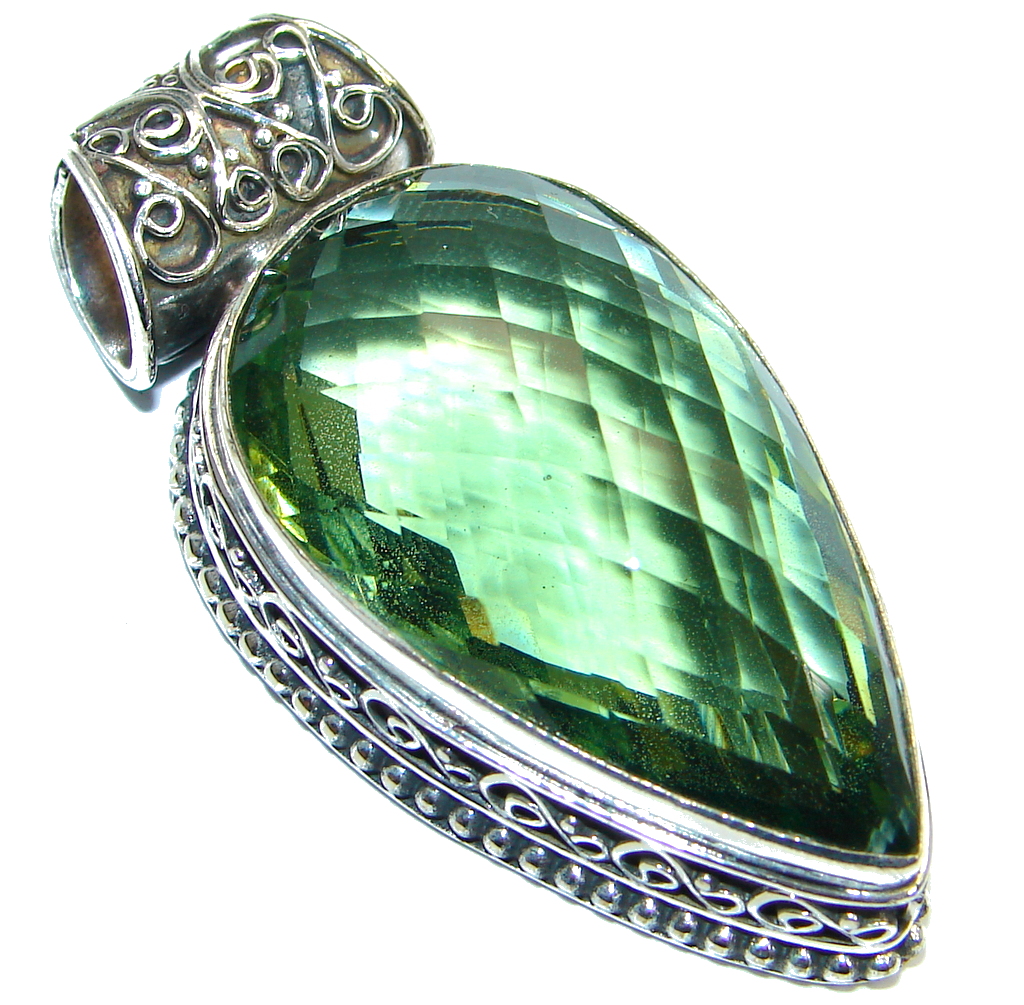 Amazing created Emerald color Quartz Sterling Silver Pendant