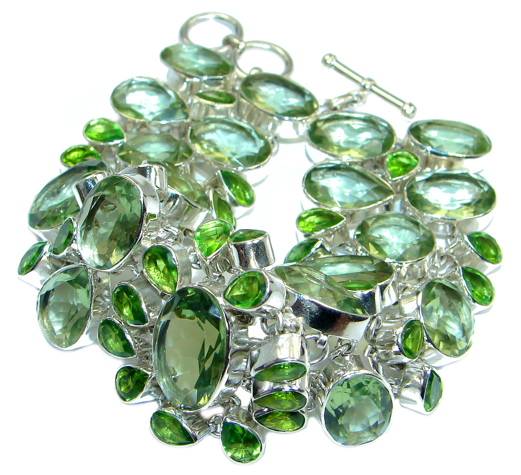 Blue Abundance Genuine Emerald Beauty Quartz Sterling Silver handmade Bracelet