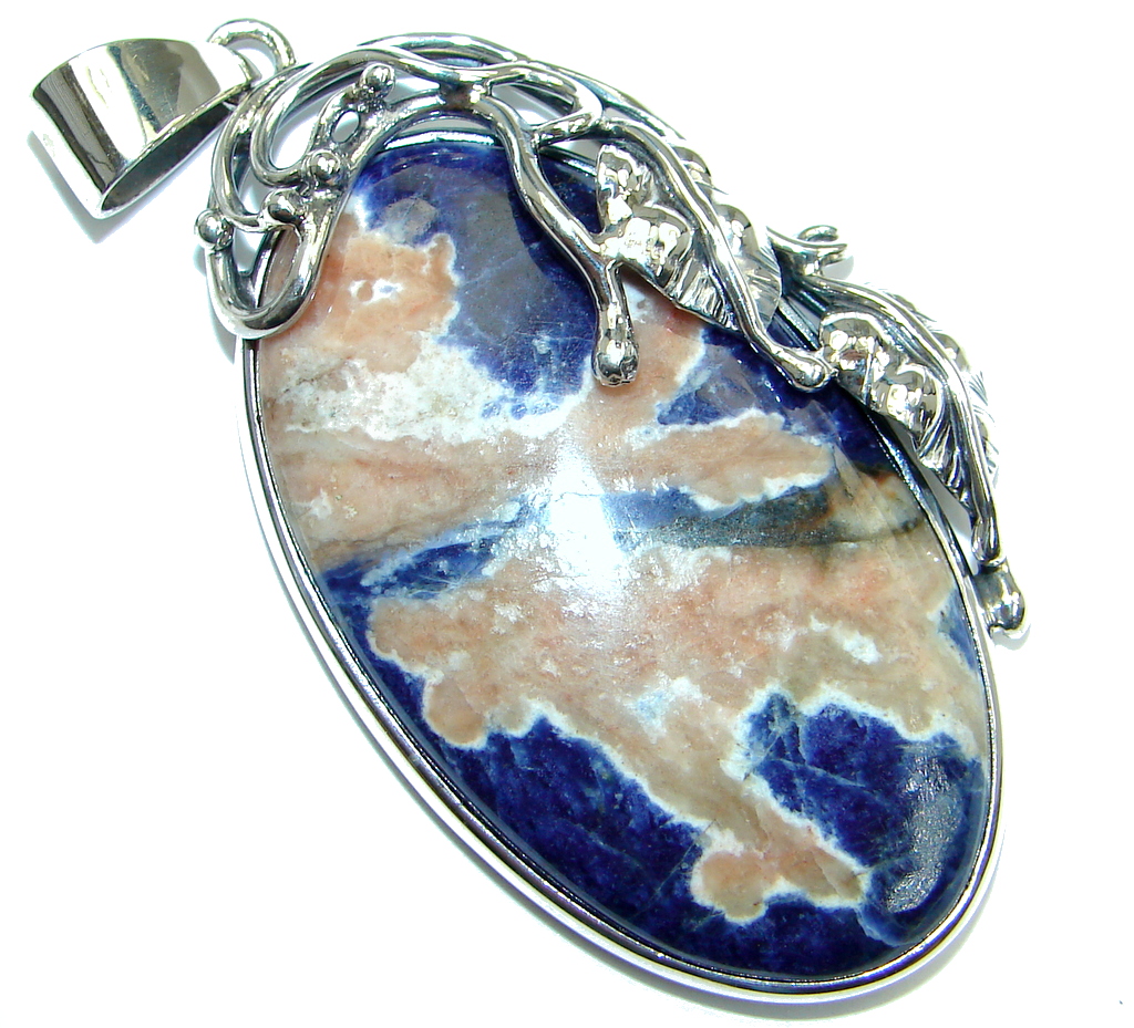 Authentic Blue Sodalite oxidized Sterling Silver handmade Pendant