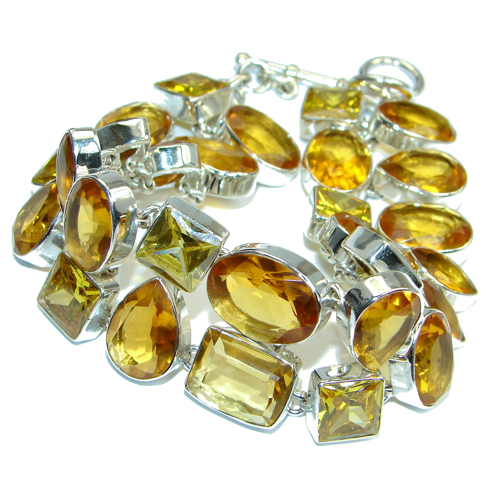 Jumbo Flawless Passion Lab. Golden Topaz Sterling Silver handmade Bracelet