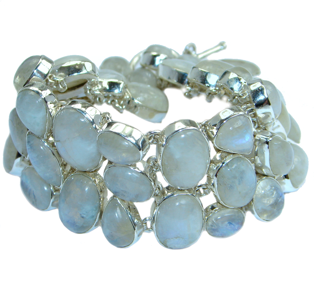 Jumbo genuine Blue Fire Moonstone Sterling Silver handmade Bracelet