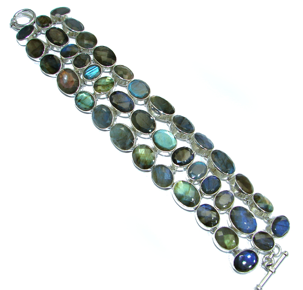 JUMBO Cascade of light GENUINE Labradorite Sterling Silver handmade Bracelet