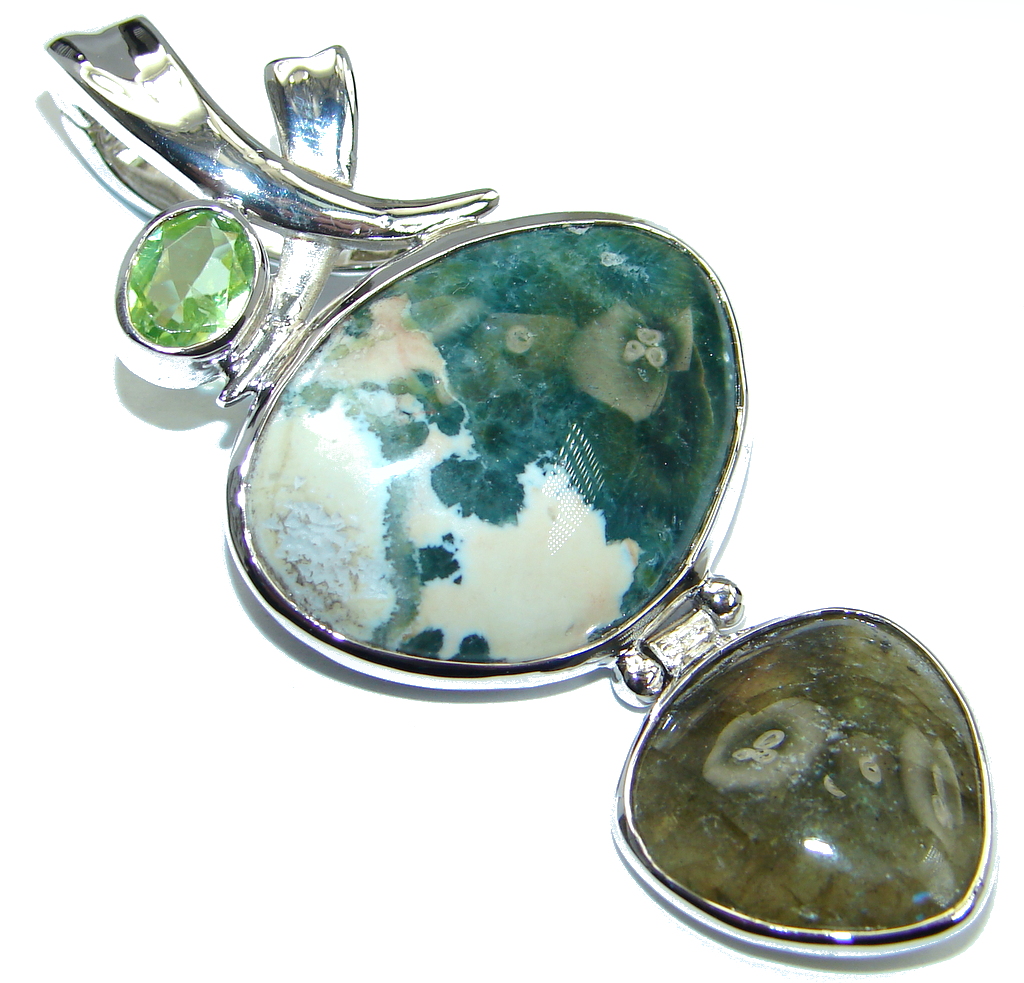 Natural Ocean Jasper Labradorite Sterling Silver handmade Pendant