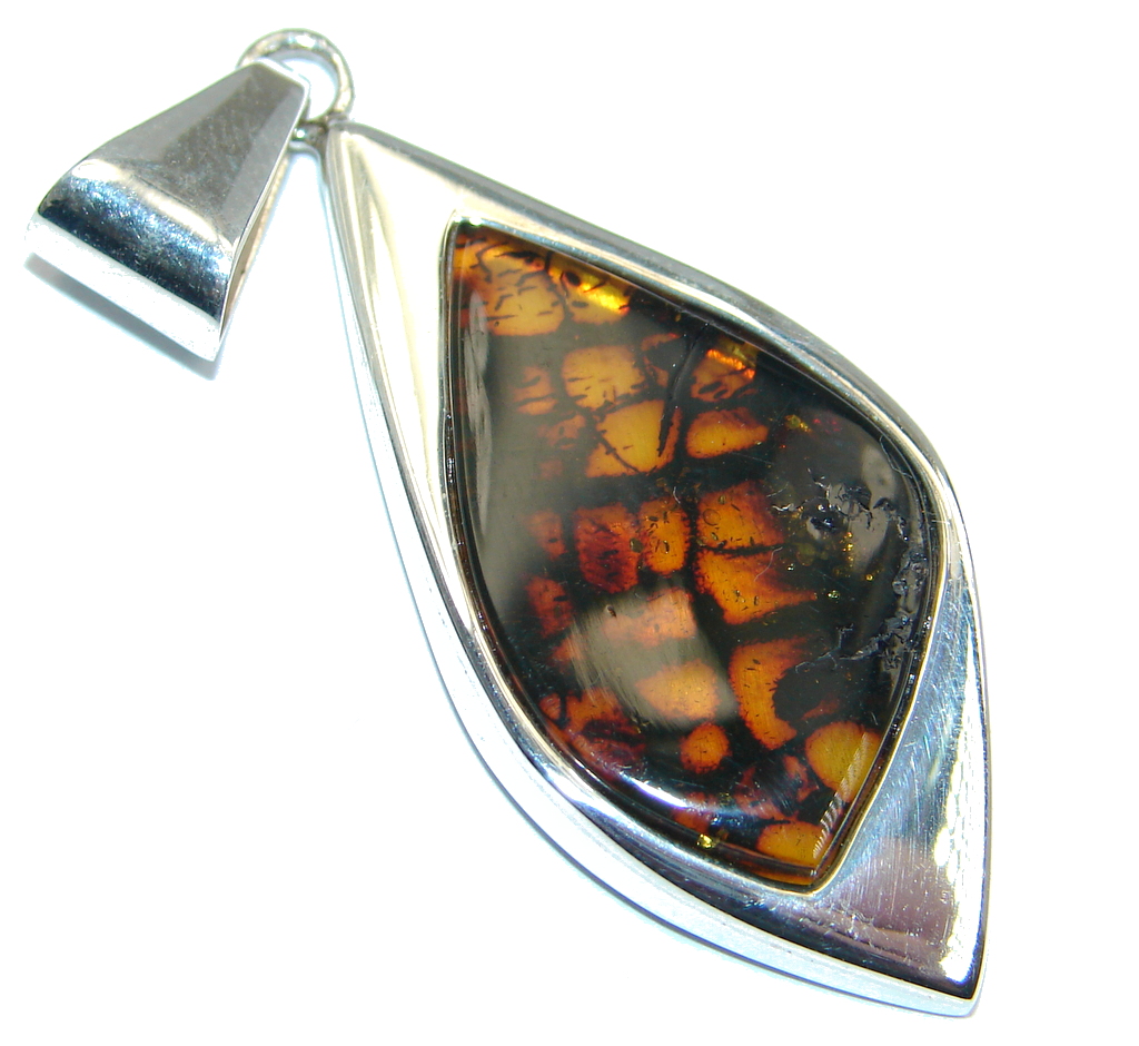 Unisex Natural Baltic Amber Sterling Silver handcrafted Pendant