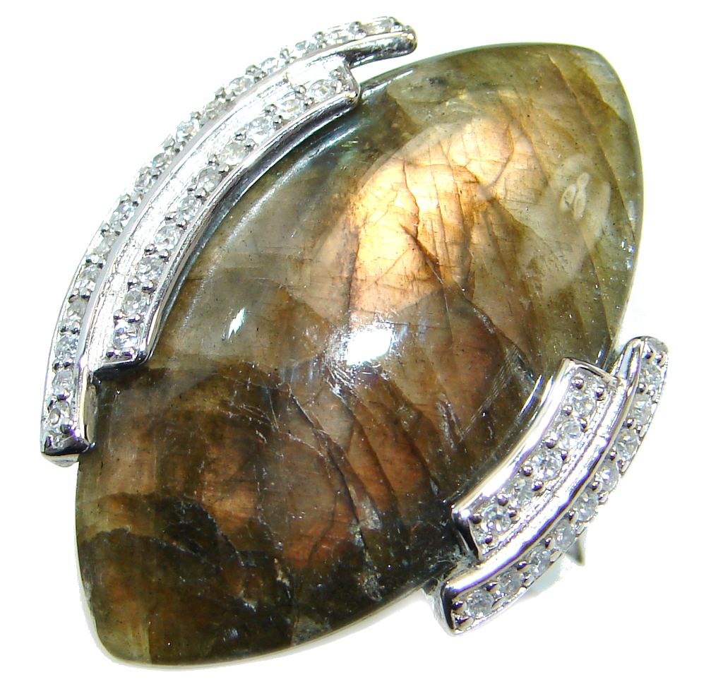 Big Fire Labradorite Sterling Silver handmade ring size 9