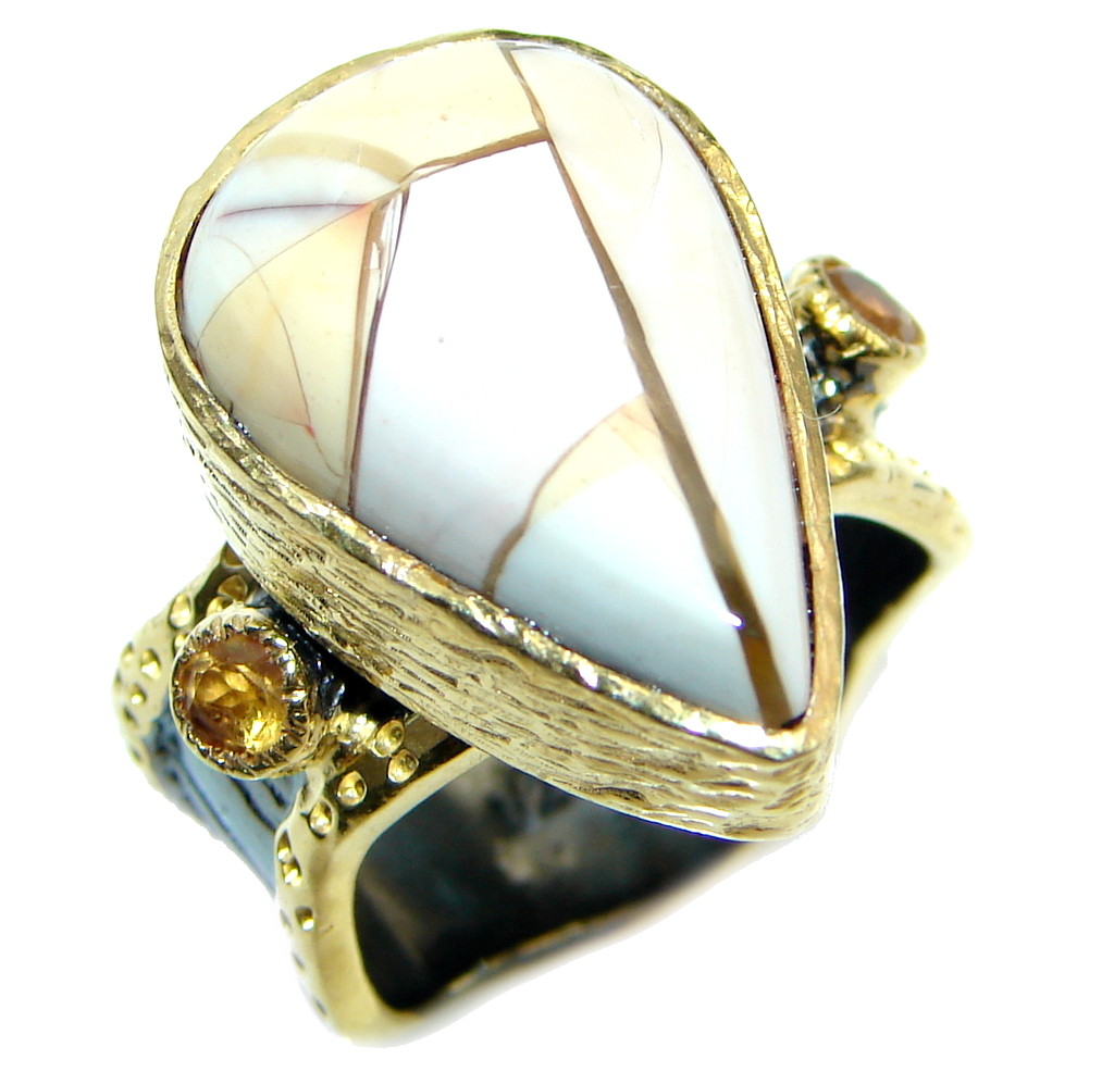 Australian Brecciated Mookaite Citrine Sterling Silver Ring size 8 adjustable