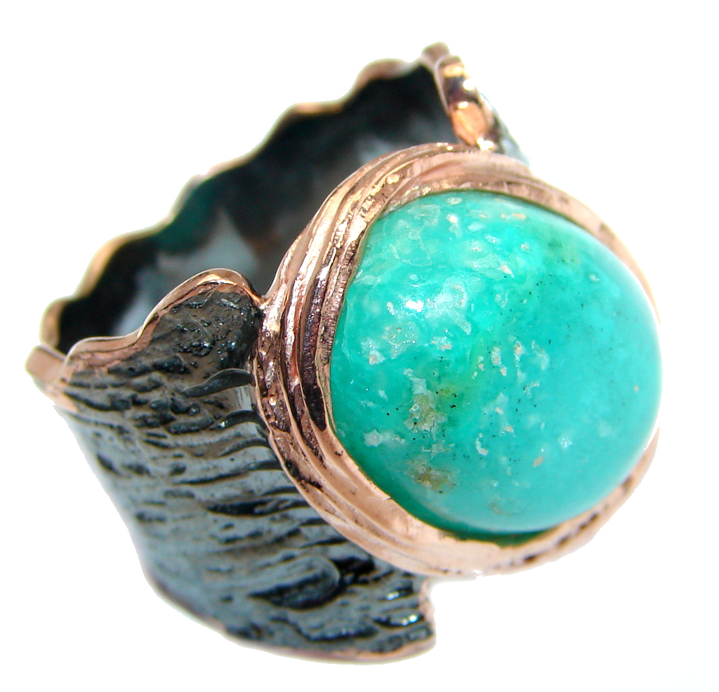 Always Together Blue Larimar Chrysophrase Gold Rhodium plated over Sterling Silver Ring s. 6 3/4