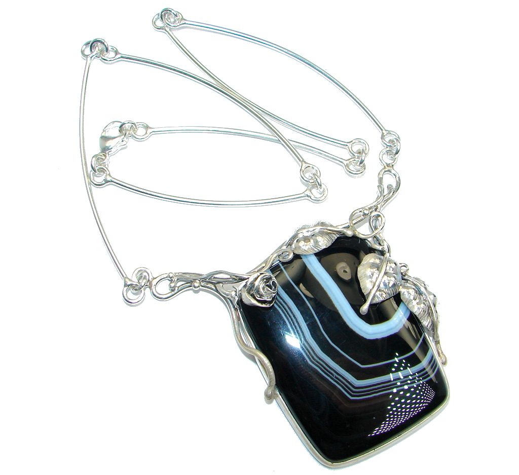 Fine Art Aura Of Beauty Natural Botswana Agate Sterling Silver handmade necklace