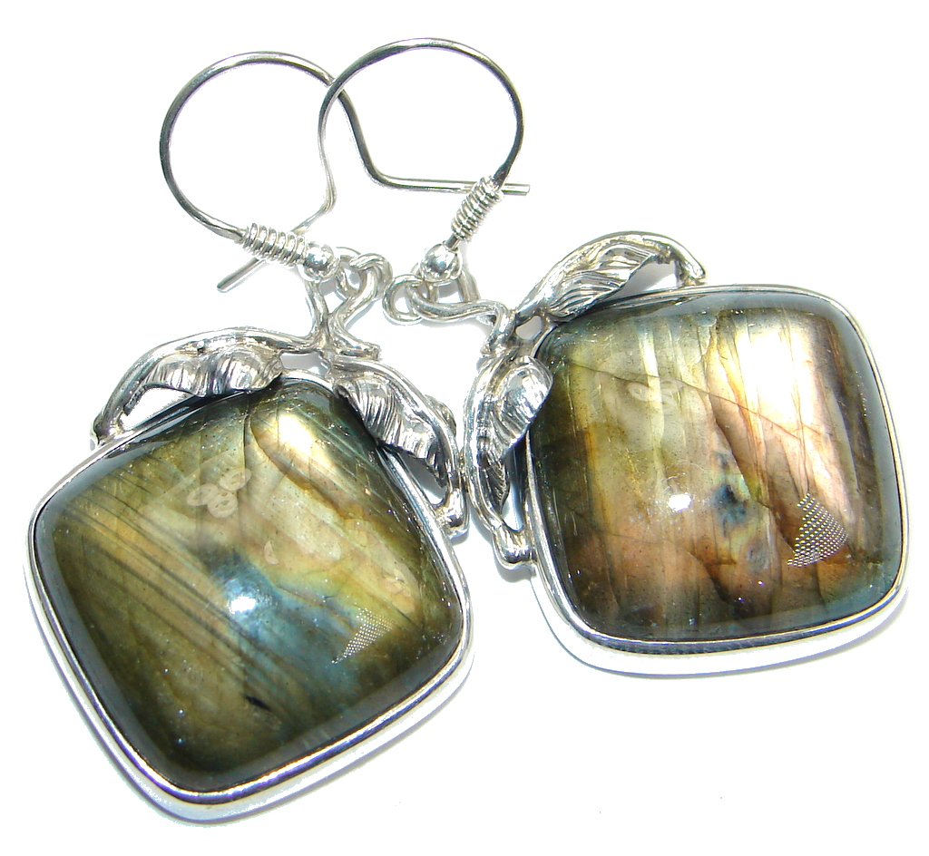 Large Perfect Modern Labradorite handmade Sterling Silver earrings