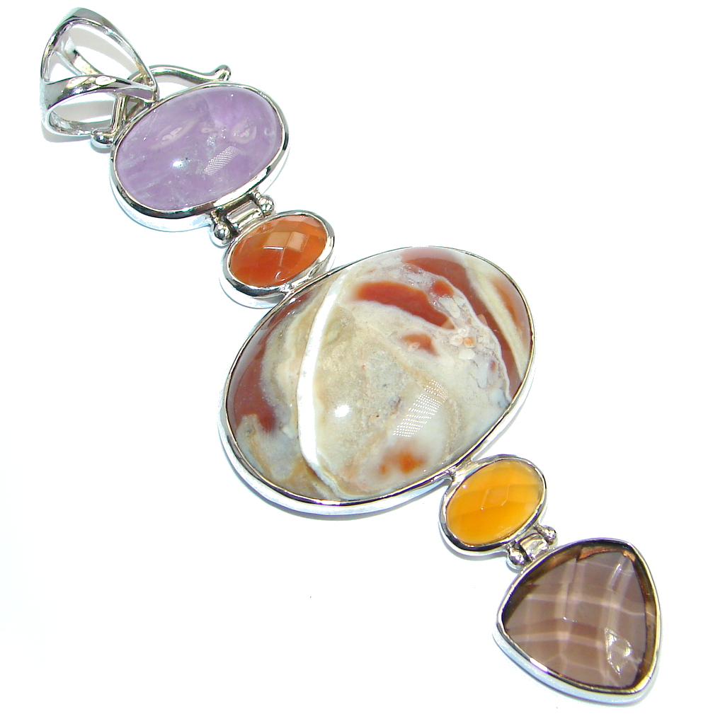 Bohemian style Natural Carnelian Agate Sterling Silver handmade Pendant