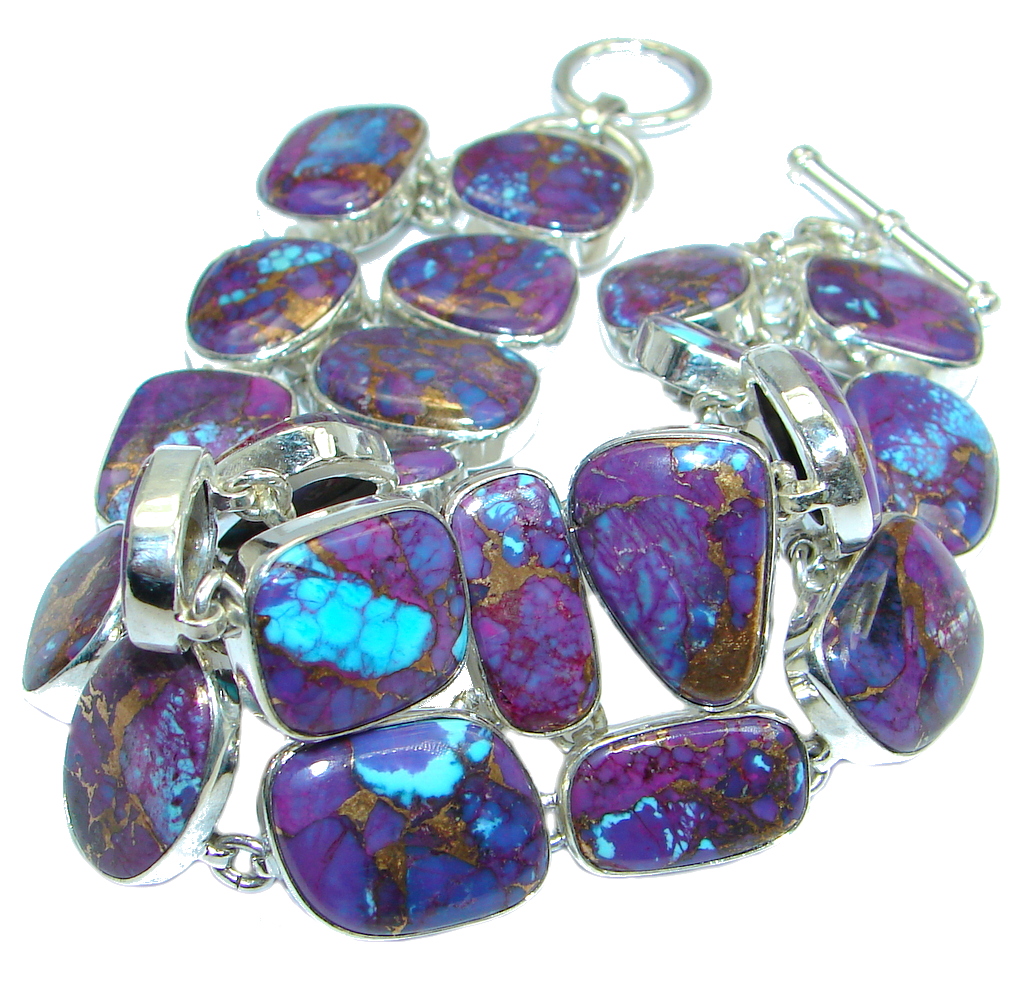 Large Purple Turquoise with copper vains Sterling Silver handmade Bracelet