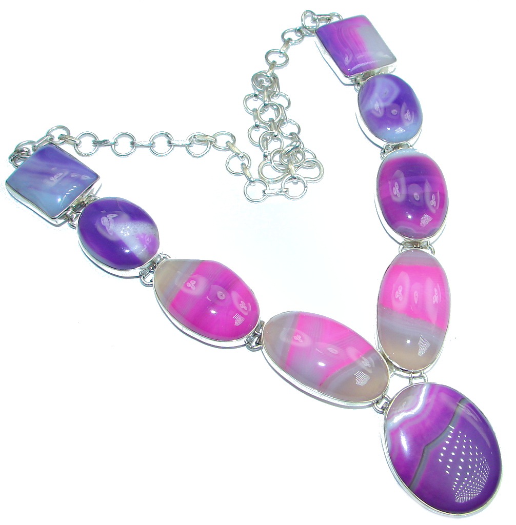 Huge Fantasy Genuine Botswana Agate Sterling Silver handmade necklace