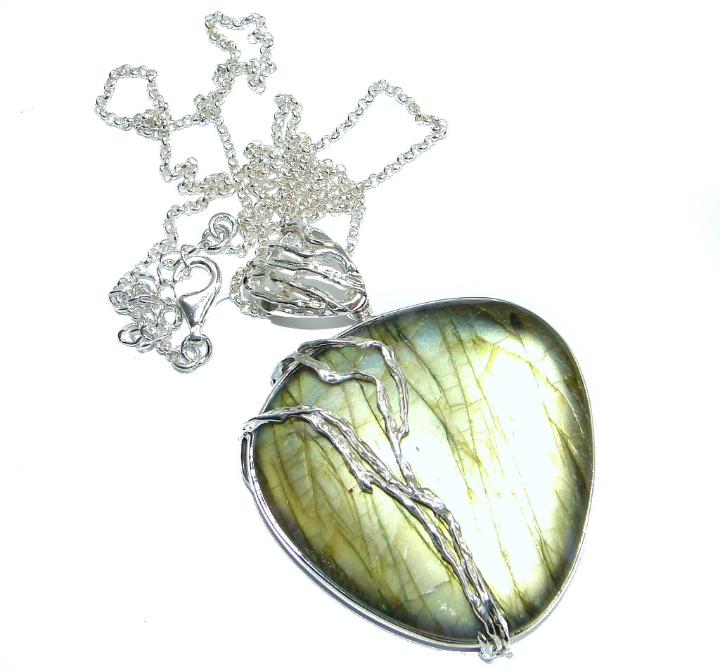 Chunky Cascade of Lights Labradorite Sterling Silver entirely handcrafted necklace