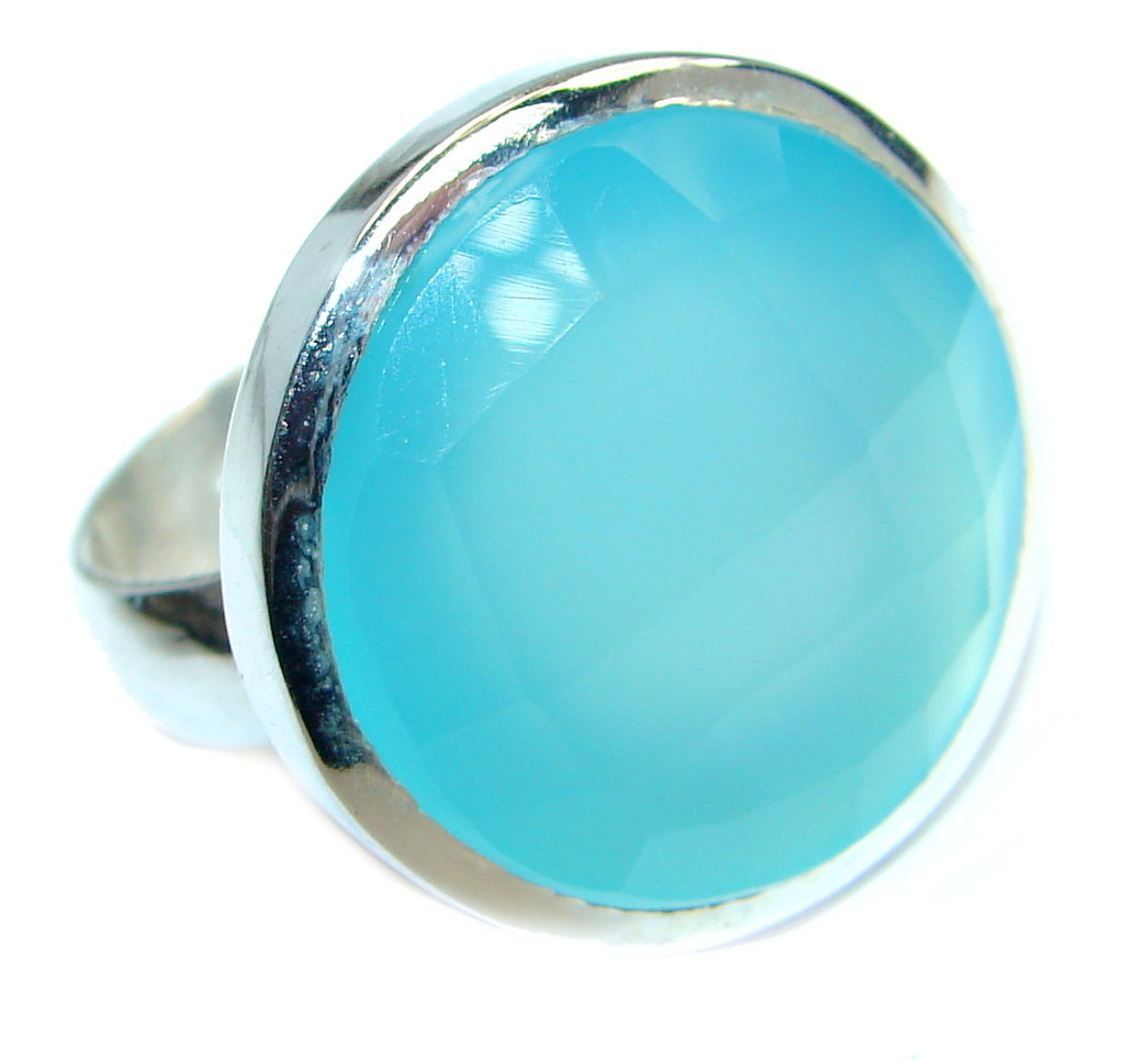 Blue Chalcedony Agate Sterling Silver Ring s. 9