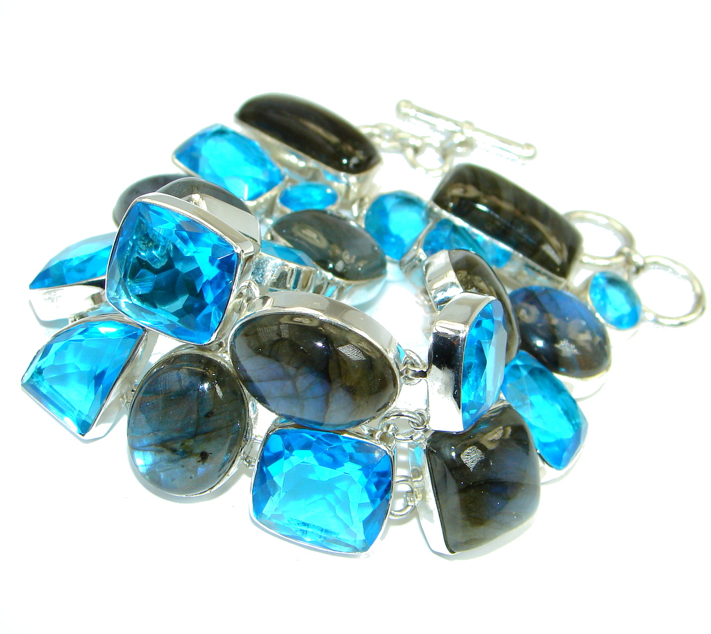 Beautiful Shimmering Labradorite and Blue Quartz Sterling Silver handmade Bracelet