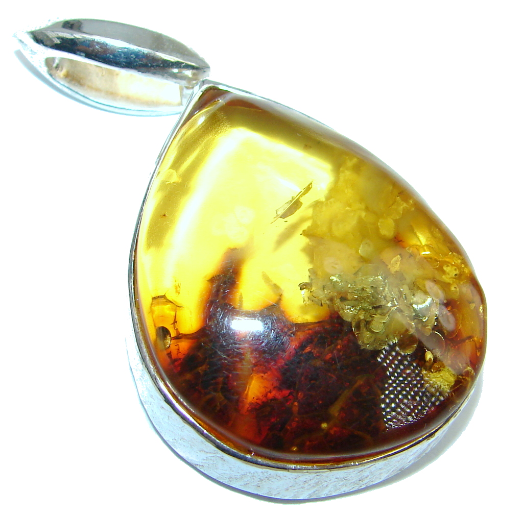 Incredible Natural Baltic Amber Sterling Silver handcrafted Pendant