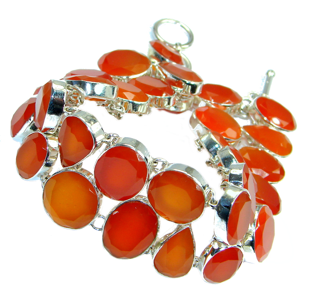 Boho Style Sunset in Tuscon Authentic Carnelian Sterling Silver handmade Bracelet