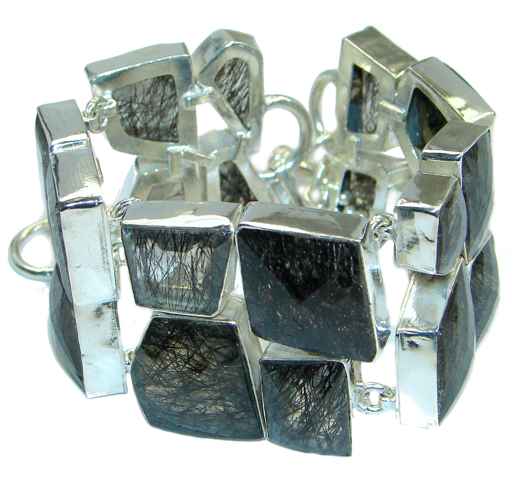 Get Glowing Tourmalinated Quartz Sterling Silver handcrafted Bracelet